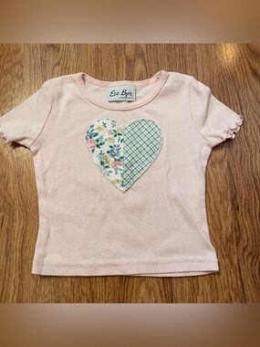 Vintage Eve Byer Pink Patchwork Heart-Appliqué Kids Tee 100% Cotton
